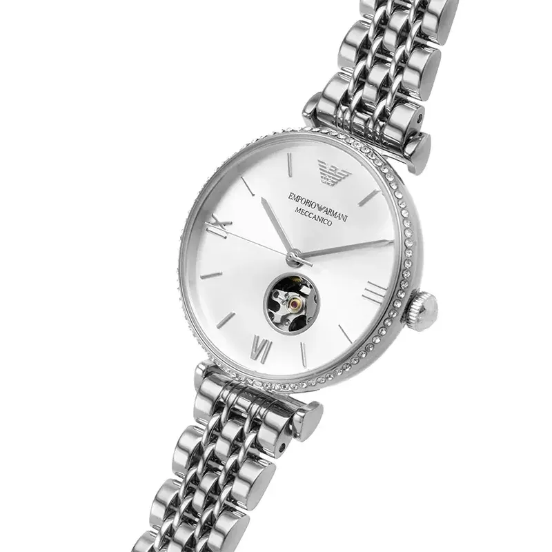 Emporio Armani Crystal Silver Dial Automatic Ladies Watch- AR60022